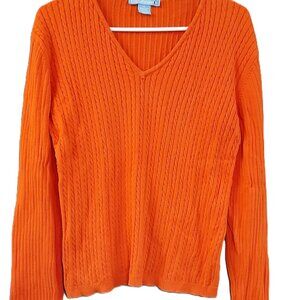 Evan-Picone Woman's Sweater Size XL. Orange in color. Long Sleeve V-Neck, Cotton
